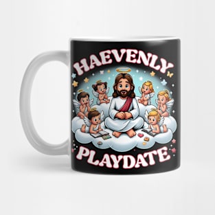 Heavenly Playdate, lovely angel jesus, play games or read books together Mug